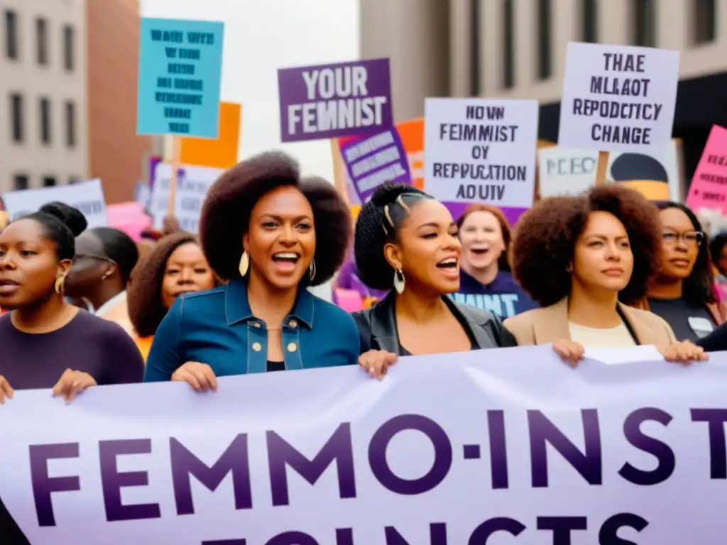 Mujeres diversa marchando por el aborto y derechos, mostrando determinación y pasión en una protesta