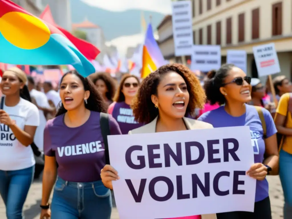 Mujeres diversas protestan contra la violencia de género en América Latina, unidas en un movimiento de fuerza y determinación