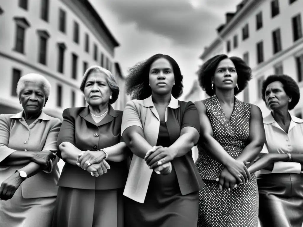 Mujeres de diferentes generaciones se toman de las manos en señal de solidaridad, expresando determinación
