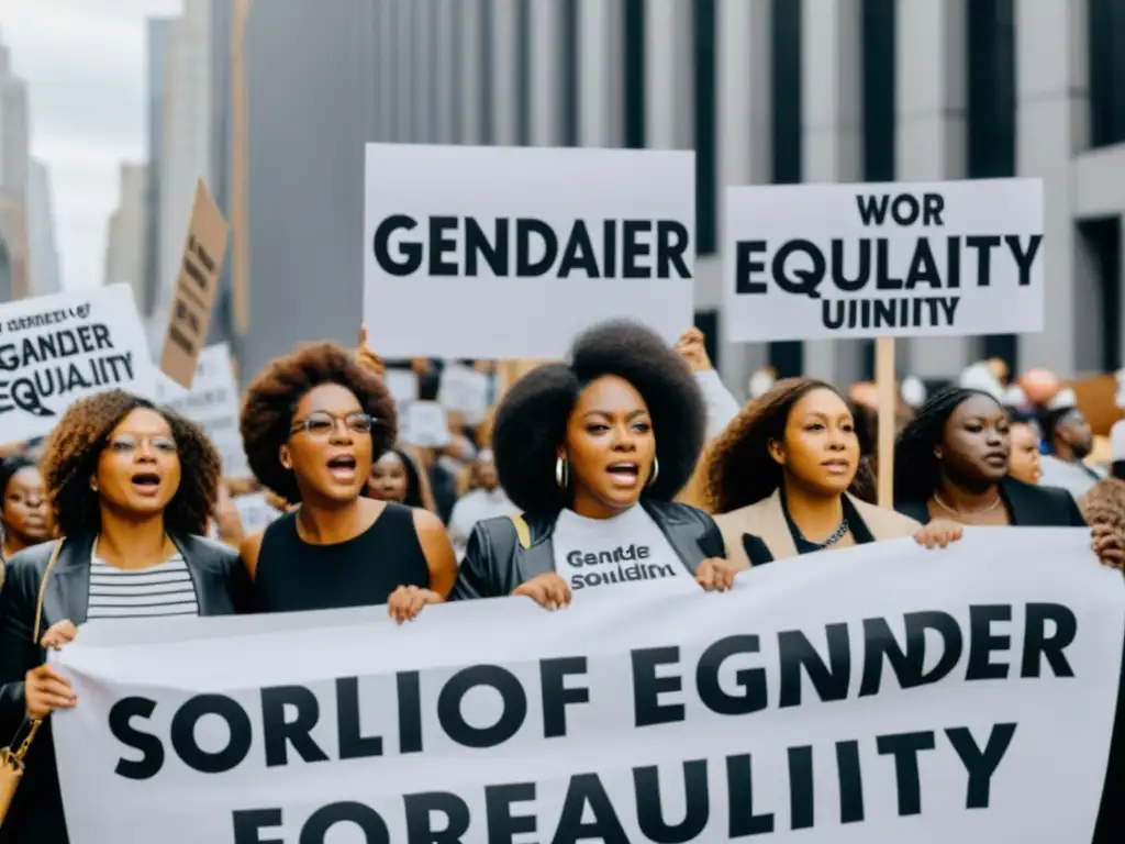 Manifestación de mujeres unidas por la igualdad de género, mostrando determinación y solidaridad en las calles