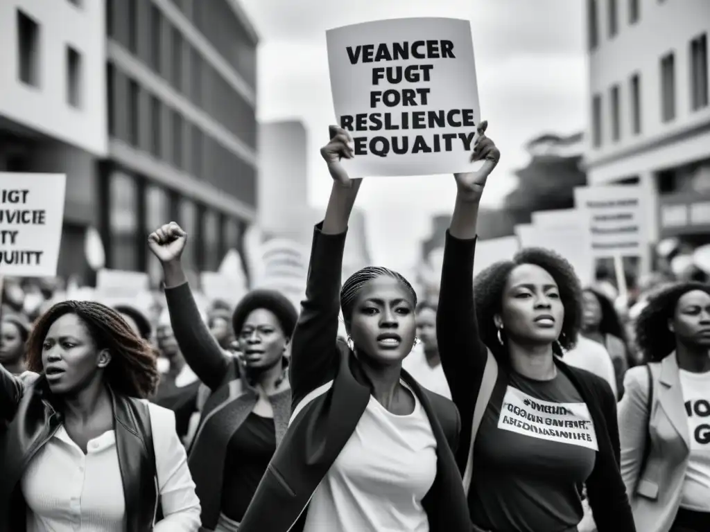 Mujeres marchando juntas en protesta contra la violencia de género, mostrando determinación y solidaridad