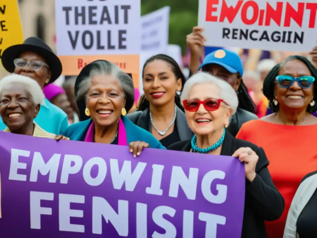 Mujeres mayores desafían invisibilización en movimientos feministas, mostrando determinación y fuerza en rally con mensajes empoderadores