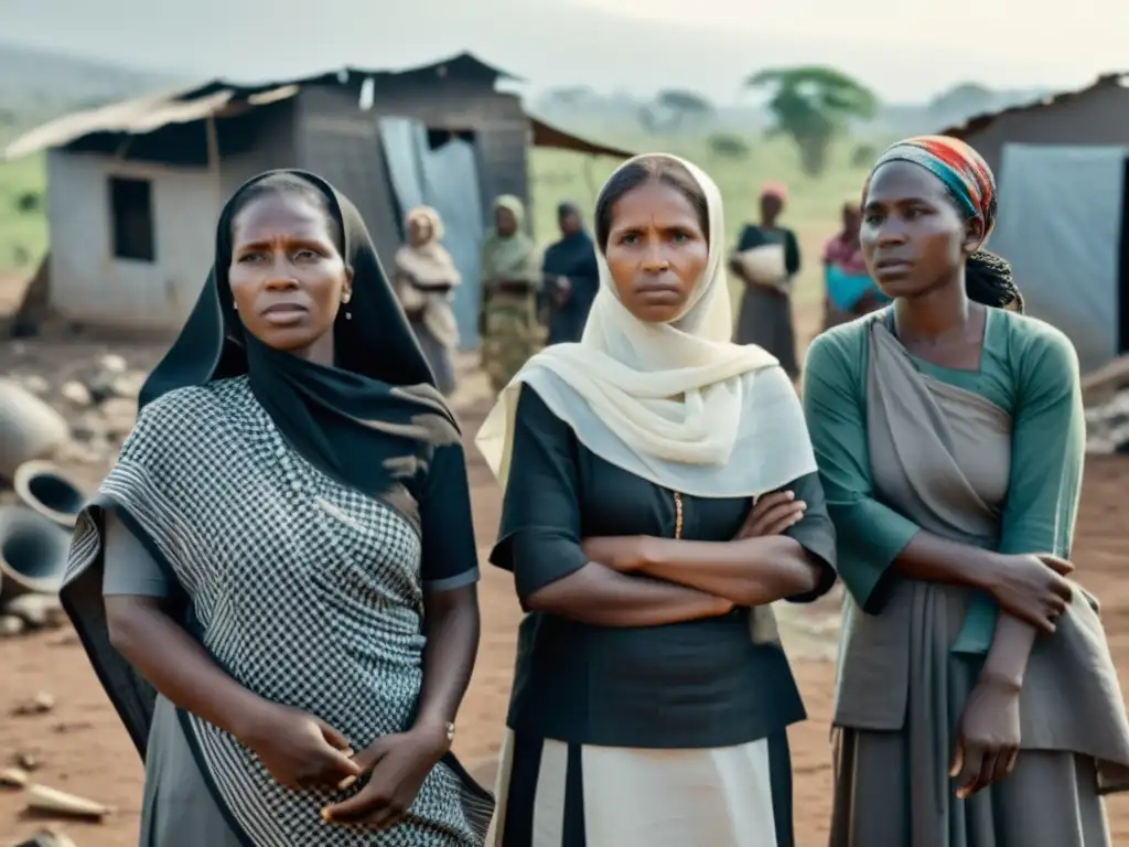 Mujeres en la resolución de conflictos: grupo de mujeres determinadas en una región afectada por la guerra, trabajando juntas por la paz