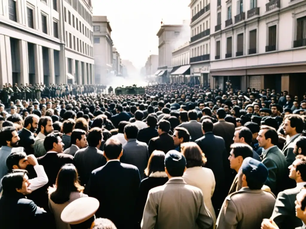 Multitud en las calles de Santiago, Chile durante el Golpe de Estado de 1973