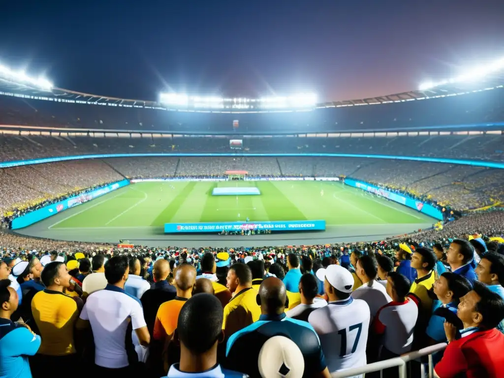 Multitud emocionada en estadio durante evento deportivo, reflejando impacto en derechos humanos y diversidad de fanáticos