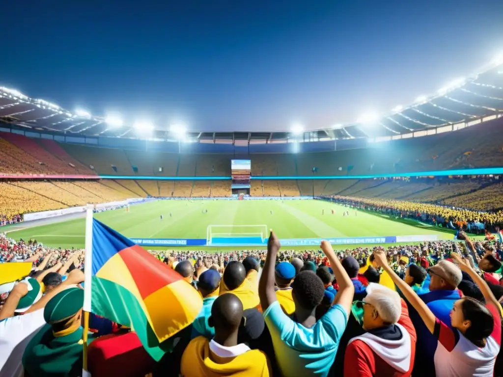 Multitud eufórica celebrando en estadio local, reflejando el impacto de eventos deportivos en comunidades locales