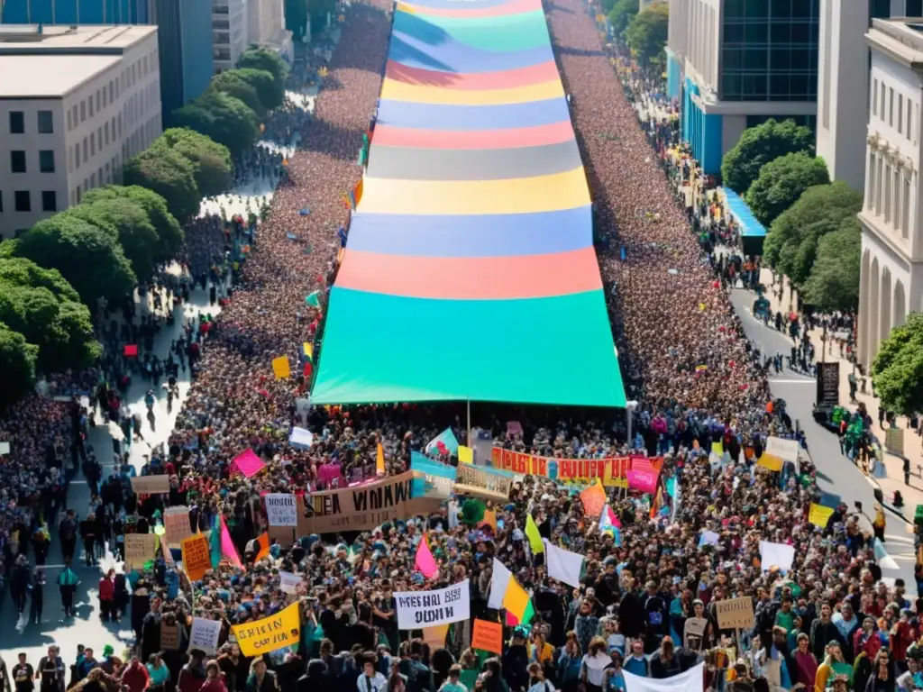 Multitud de jóvenes activistas marchan por la ciudad con pancartas enérgicas en movilizaciones juveniles por el clima