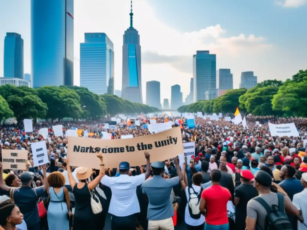 Multitud de manifestantes marchando unidos en las calles, desafiando al estado