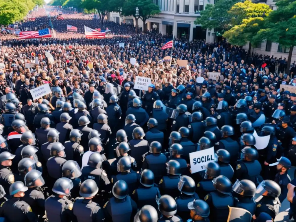 Manifestación multitudinaria en la ciudad, con diversidad de pancartas y presencia policial