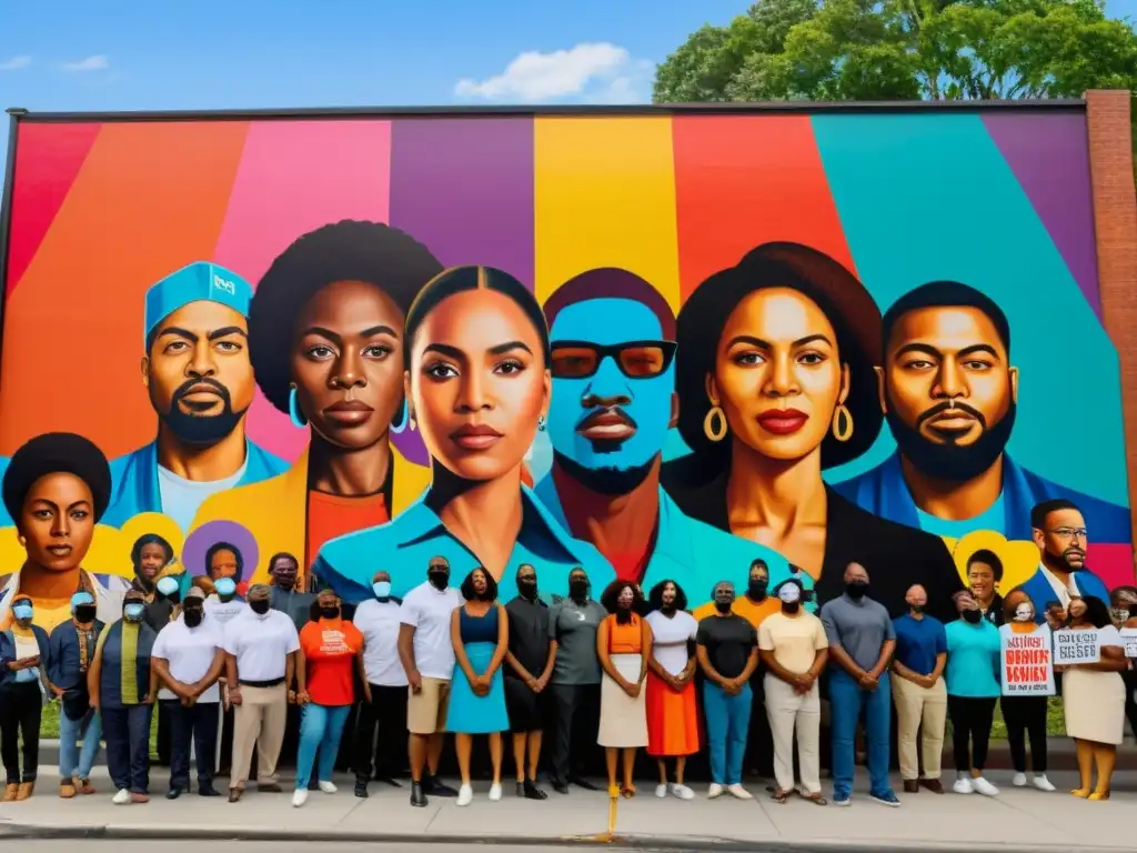 Un mural callejero vibrante y conmovedor que representa la protesta social y la diversidad