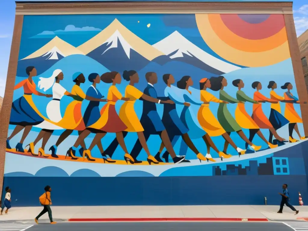 Un mural urbano vibrante y colorido muestra la diversidad y la unión