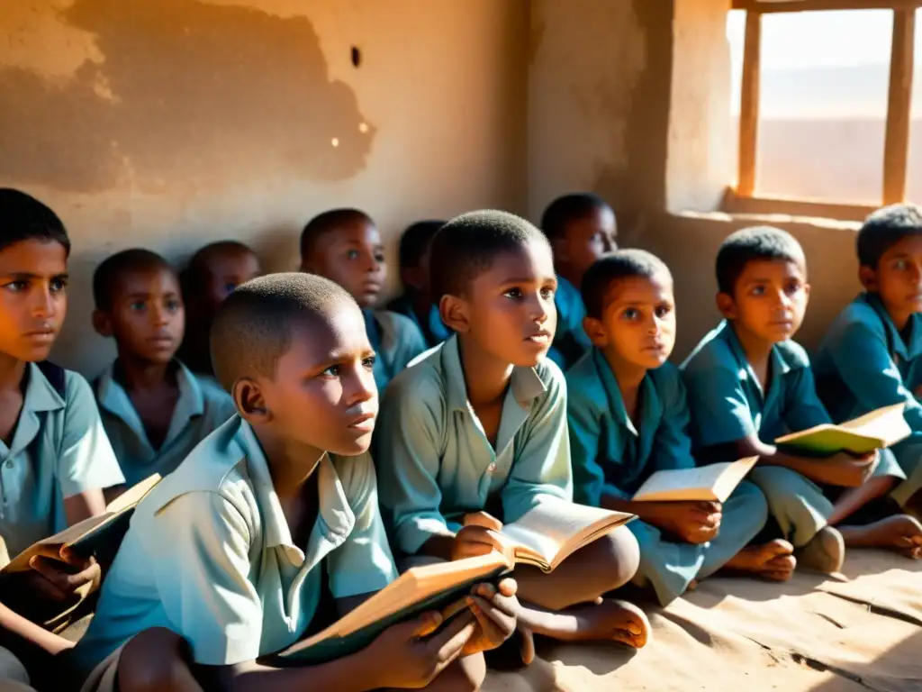 Niños desplazados aprenden en aula improvisada, desafiando el impacto de conflictos armados en la educación