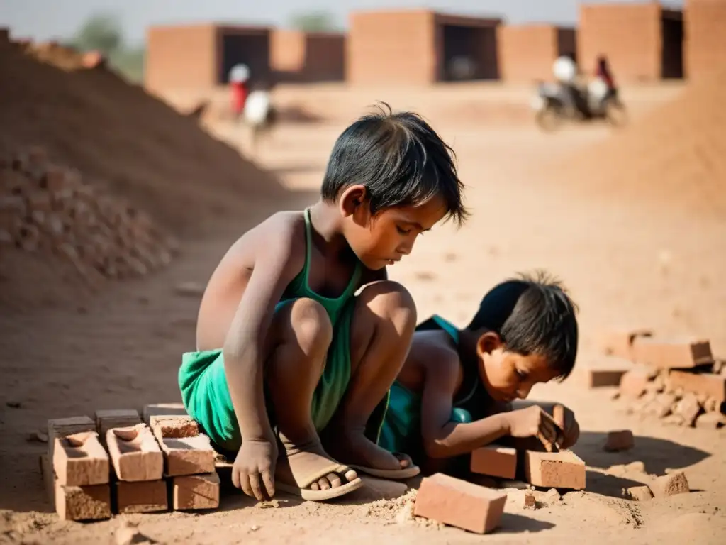 Niños trabajando en ladrillera, evidenciando tristeza y agotamiento