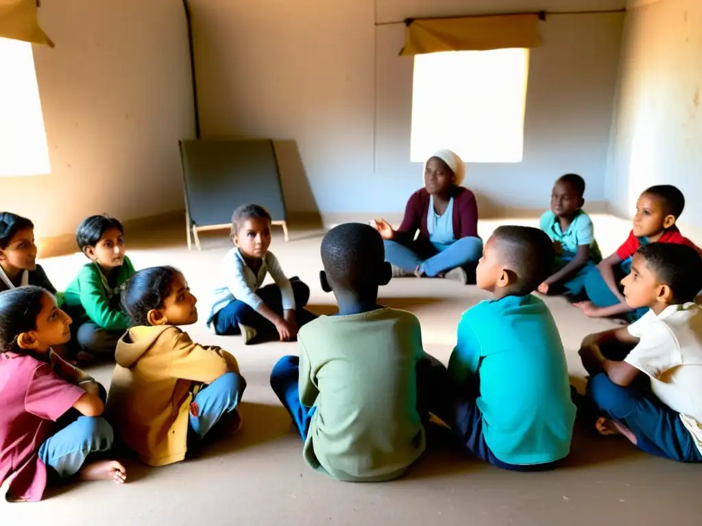 Niños refugiados aprenden con dedicación en campamento, resaltando importancia educación temprana en entornos difíciles