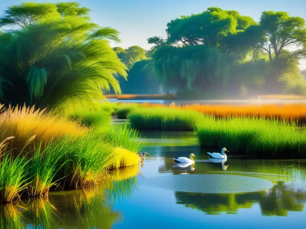 Un oasis de vida en humedal, con aves, plantas y paz