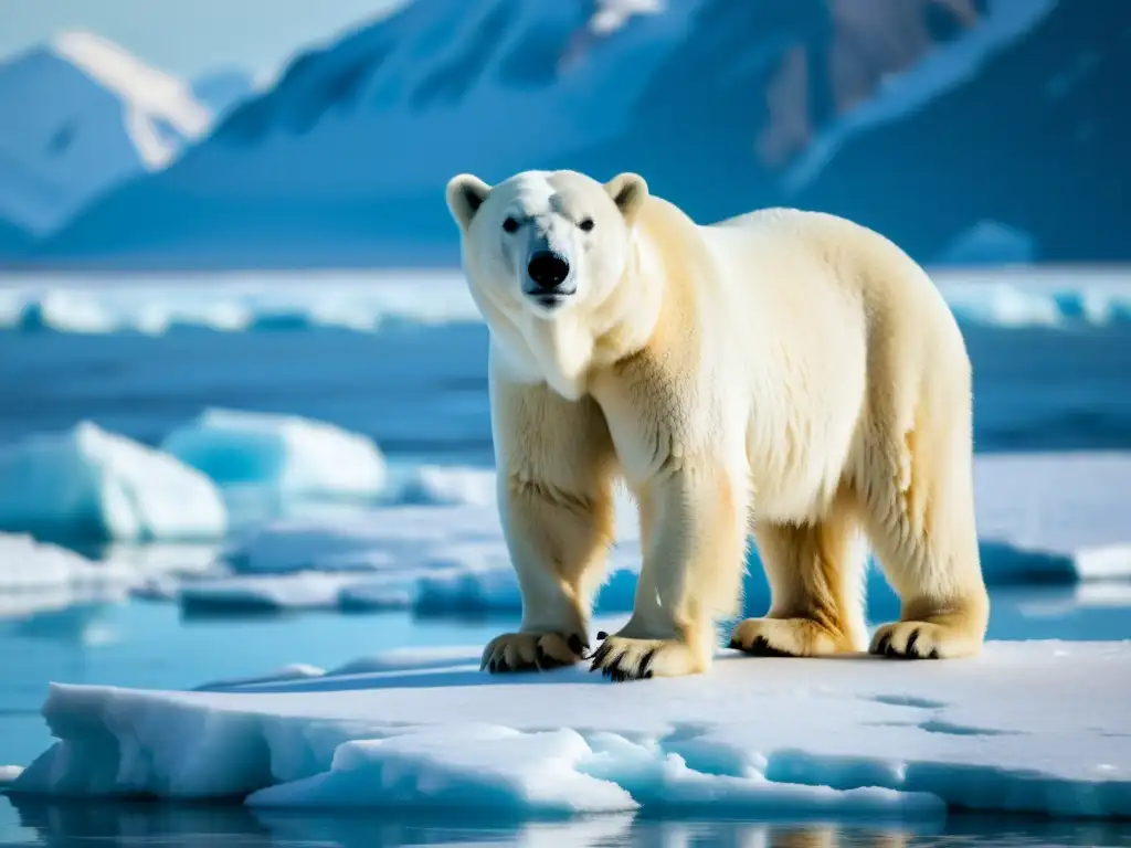 Un oso polar en un témpano de hielo derritiéndose, refleja la crisis climática y biodiversidad global