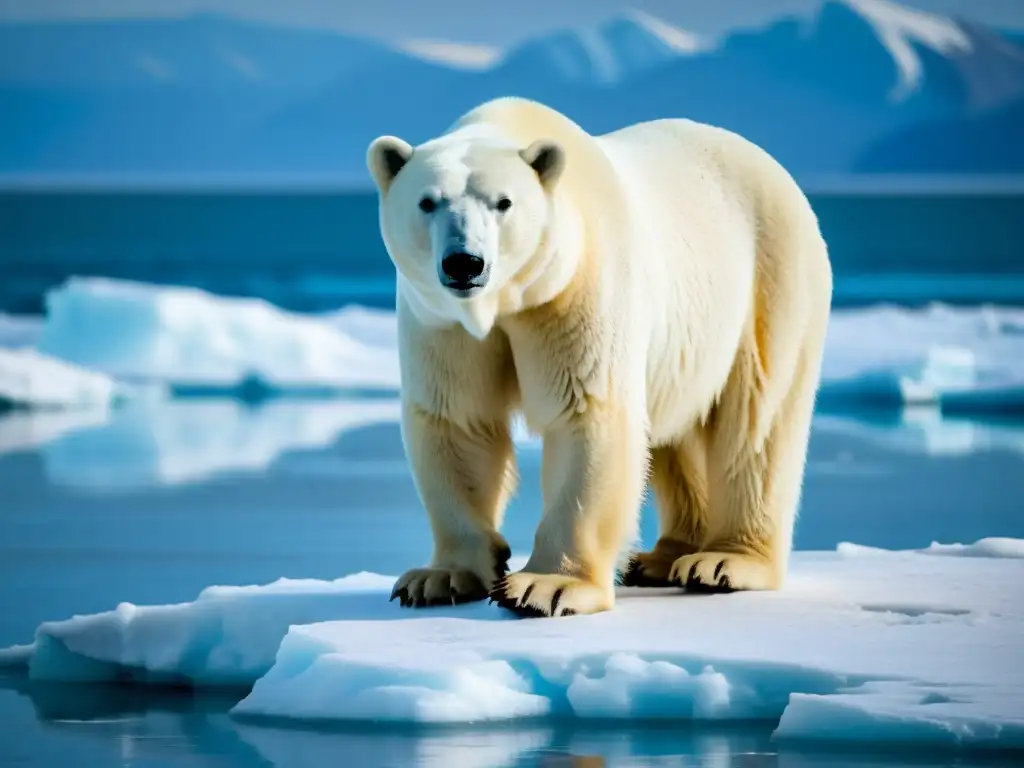 Un oso polar en un témpano de hielo fundiéndose, refleja vulnerabilidad y urgencia en su mirada