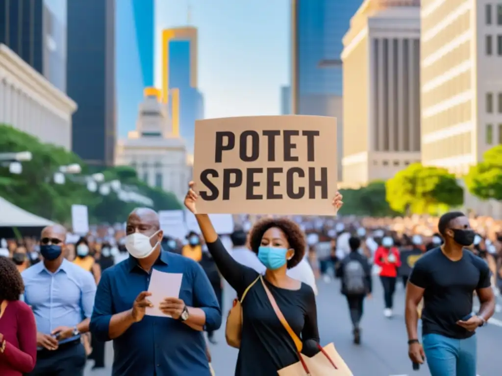 Marcha por la libertad de expresión: diversidad y determinación Manifestación pacífica en la ciudad por la libertad de expresión, con mensajes de protesta y personas comprometidas capturando el momento