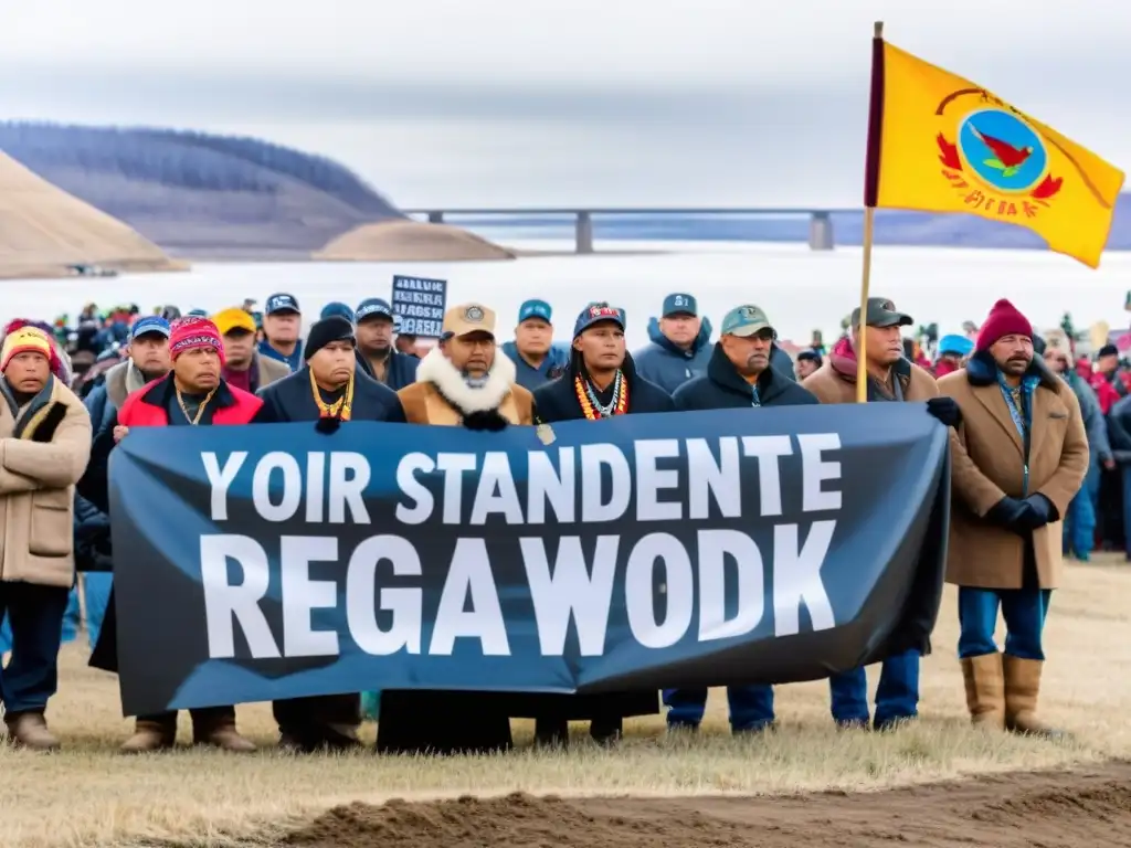 Manifestación pacífica en Standing Rock Sioux Reservation con la lucha contra las consecuencias del oleoducto Dakota Access