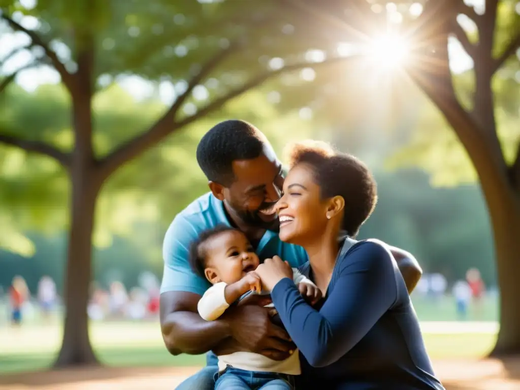 Diversos padres y sus hijos disfrutan en el parque, mostrando la vida familiar