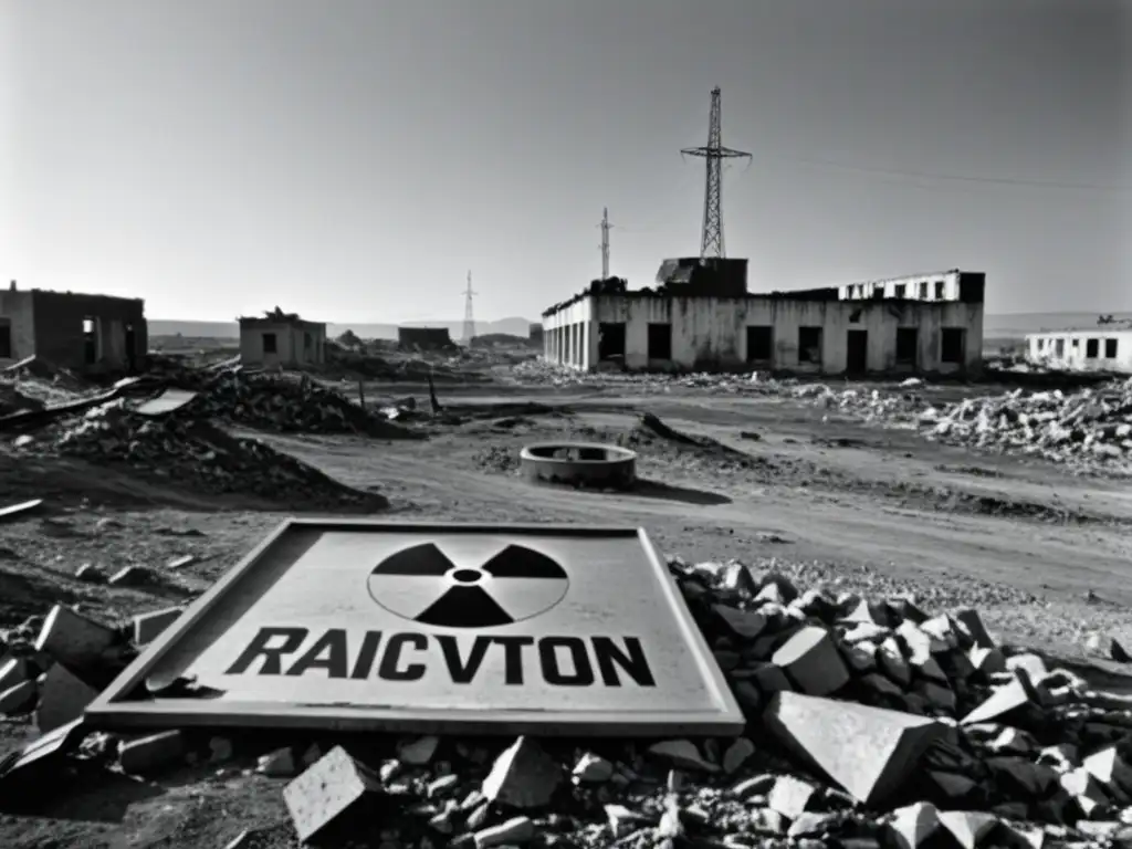 Un paisaje desolado y devastado por la guerra, con escombros y edificios en ruinas