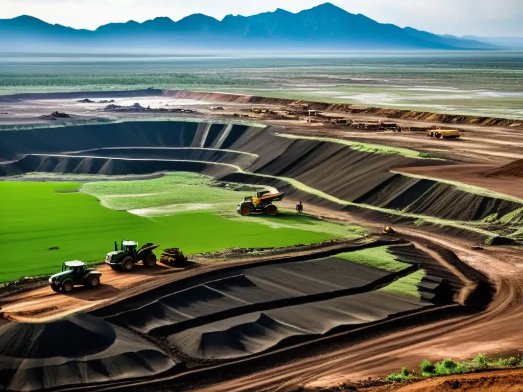 Un paisaje desolado por la minería muestra refugiados ambientales por minería y su impacto devastador