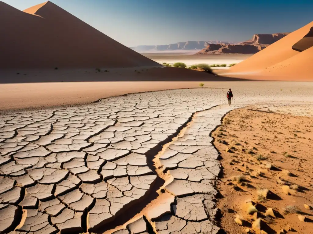 Un paisaje desolado, con tierra agrietada y lechos de ríos secos bajo un cielo despejado