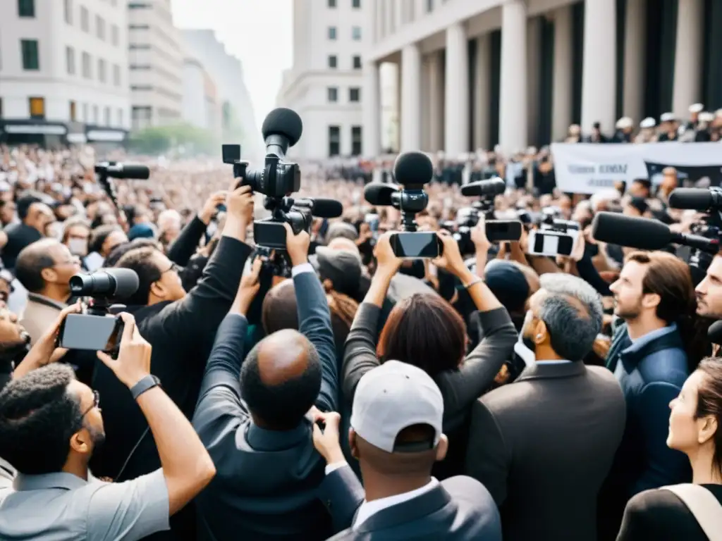 Periodismo ciudadano capturando la lucha por los derechos humanos globales en una protesta llena de pasión y determinación