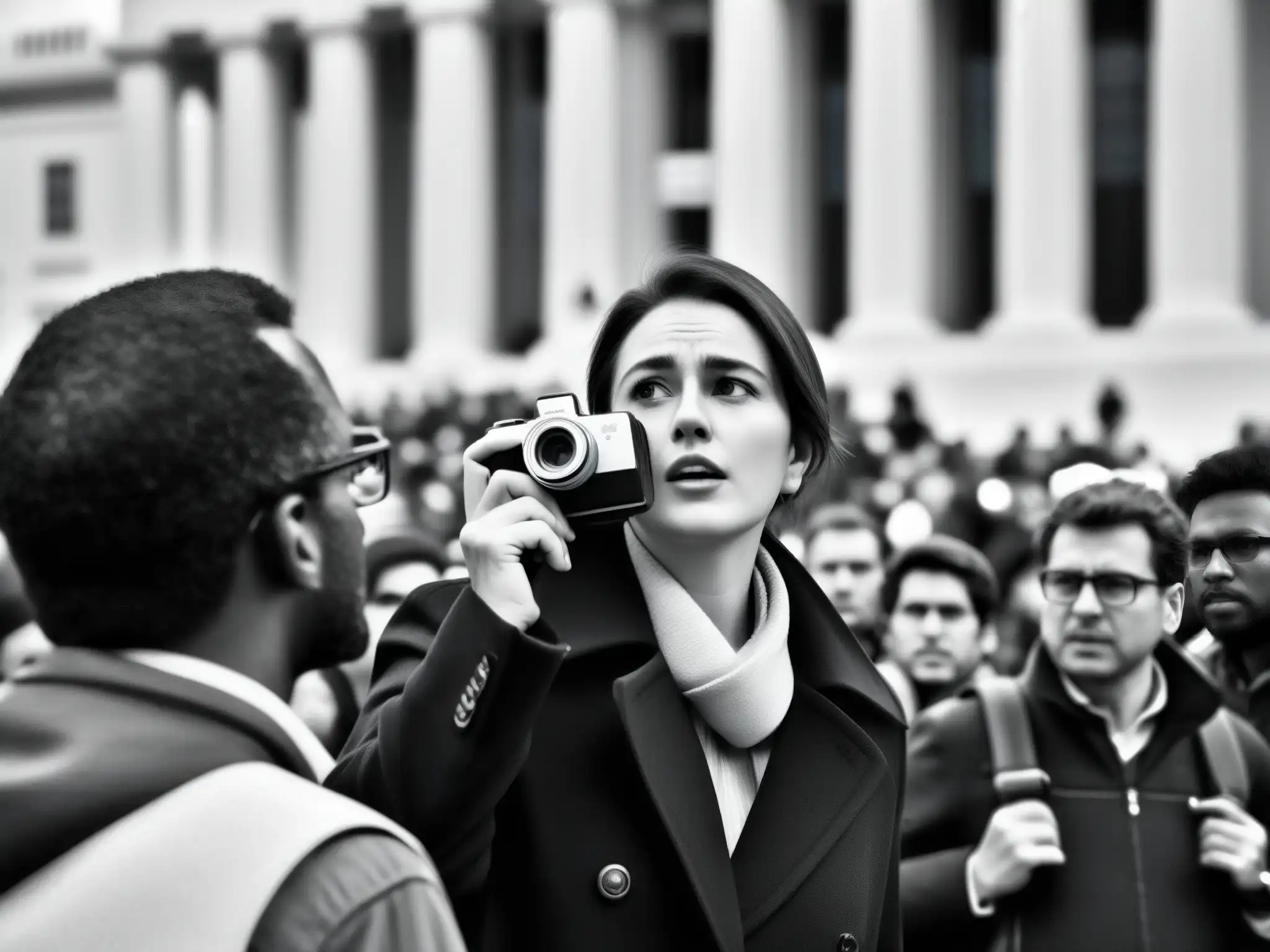 Periodista documentando abuso de poder siglo XXI frente a protesta