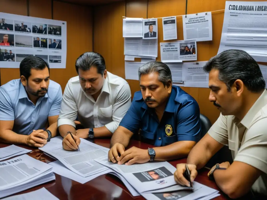 Periodistas colombianos investigan narcotráfico en un ambiente tenso y urgente, rodeados de evidencia y determinación