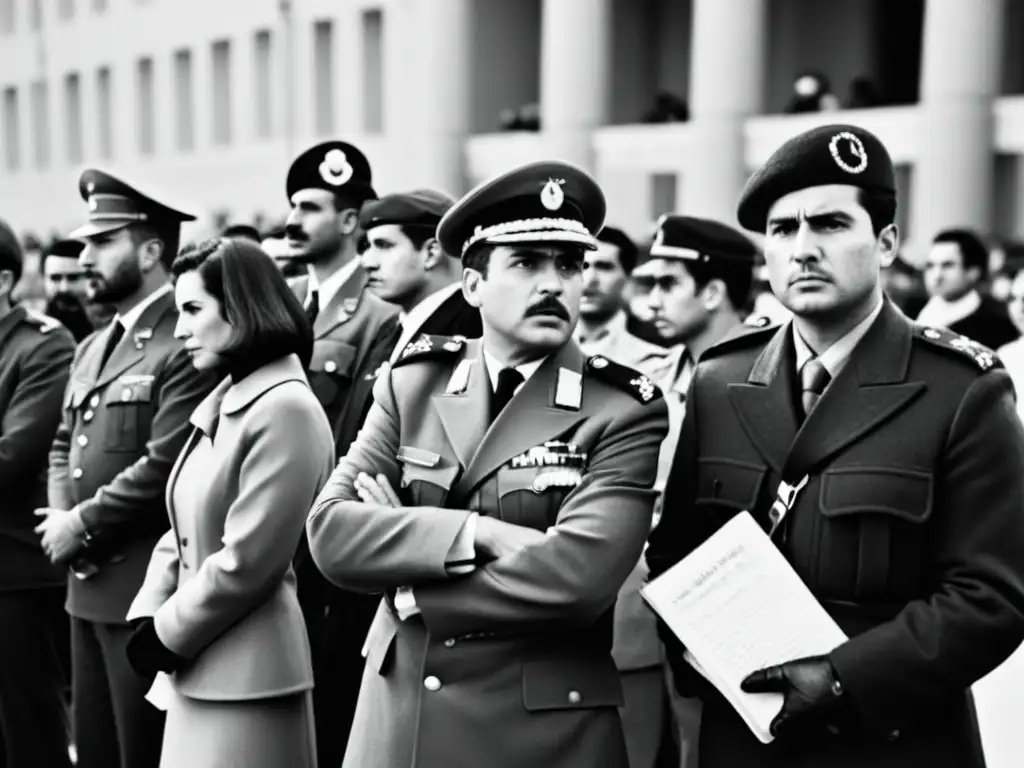 Periodistas desafiaron regímenes dictatoriales: Fotografía en blanco y negro de periodistas enfrentando soldados, mostrando determinación y valentía