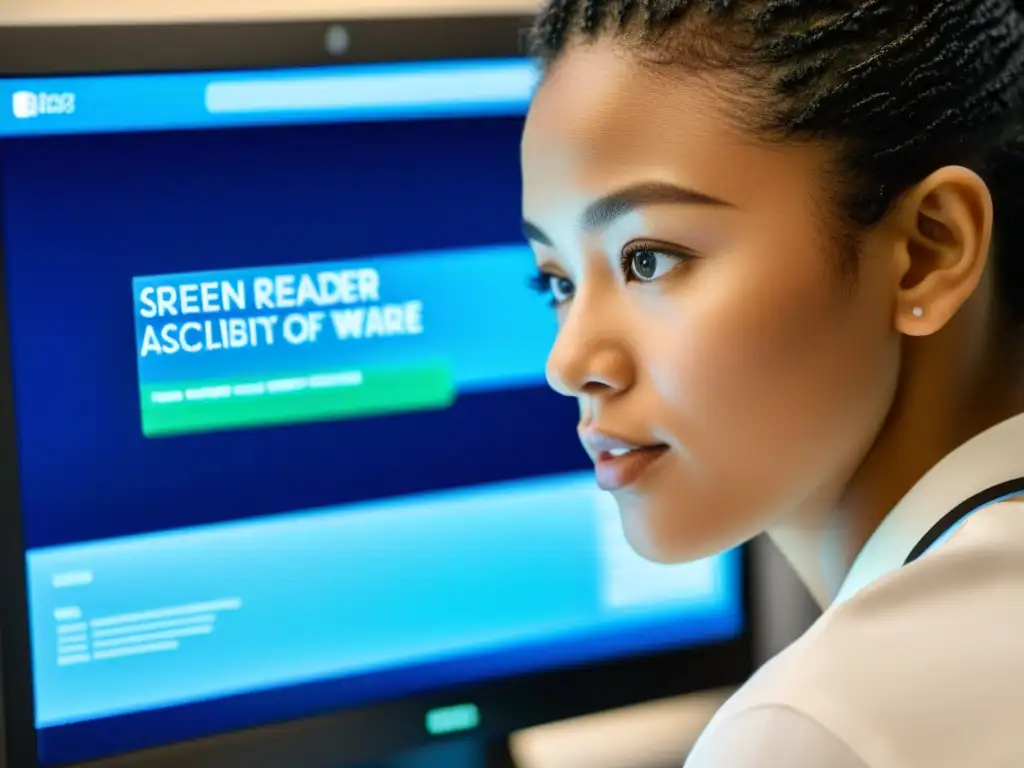 Persona utilizando lector de pantalla, luchando por la accesibilidad informativa global