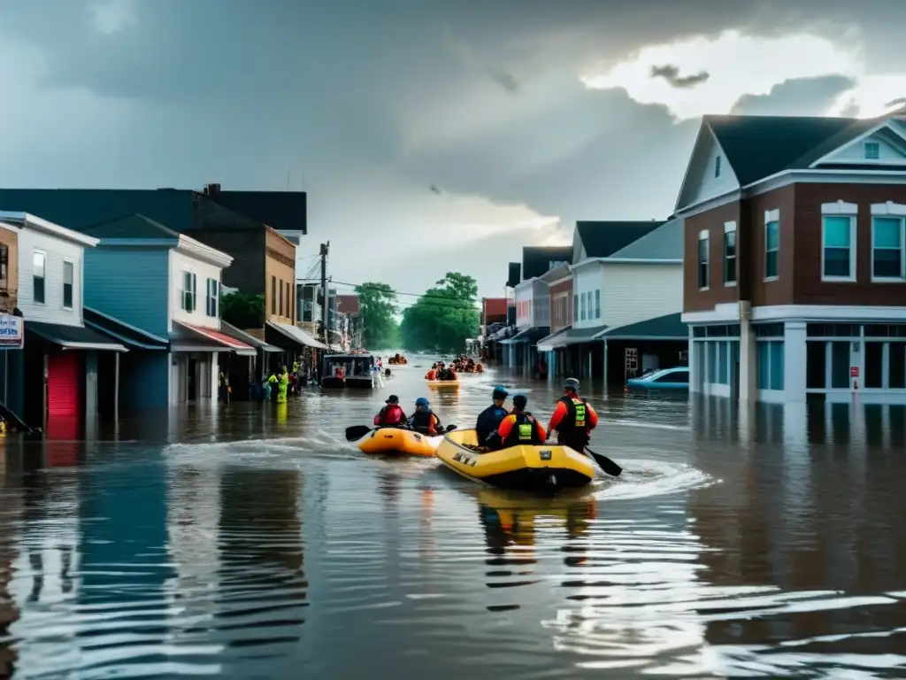 Personas wade a través de calles inundadas en una ciudad, reflejando el costo humano de eventos climáticos extremos