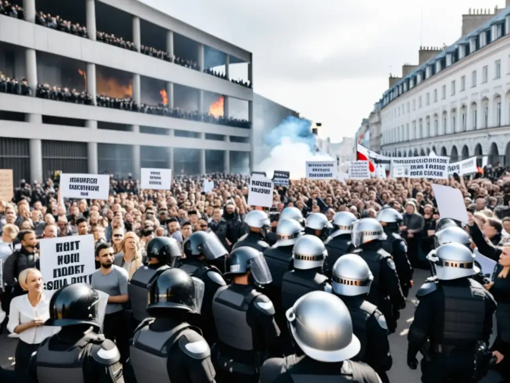 Manifestación en plaza de la ciudad, expresando el derecho a la protesta enfrentando represión policial