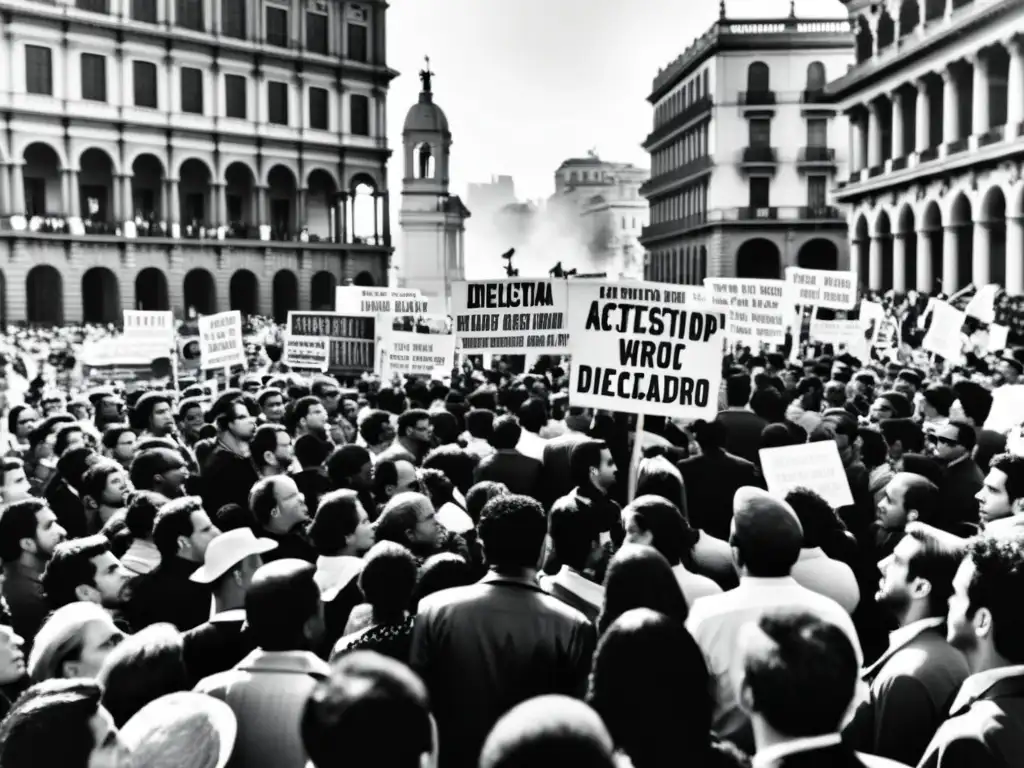 Manifestación en plaza sudamericana contra dictadura con complicidad internacional