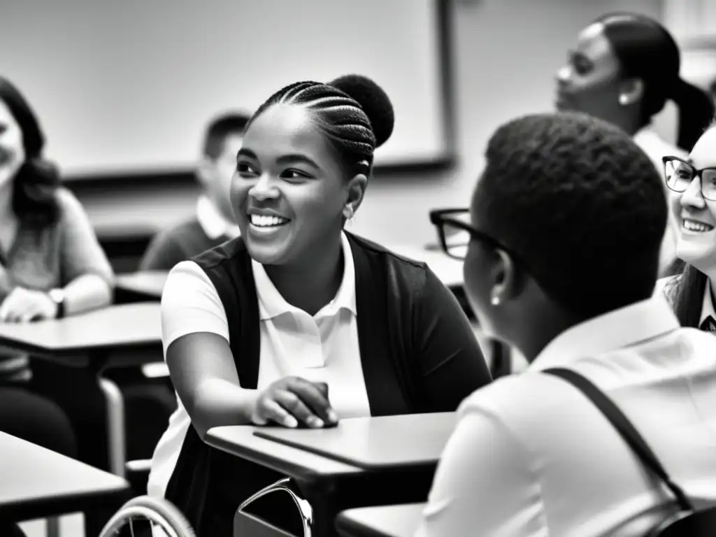 Una poderosa imagen de diversidad e inclusión en la educación, mostrando la transformación de la percepción social sobre la discapacidad en el aula