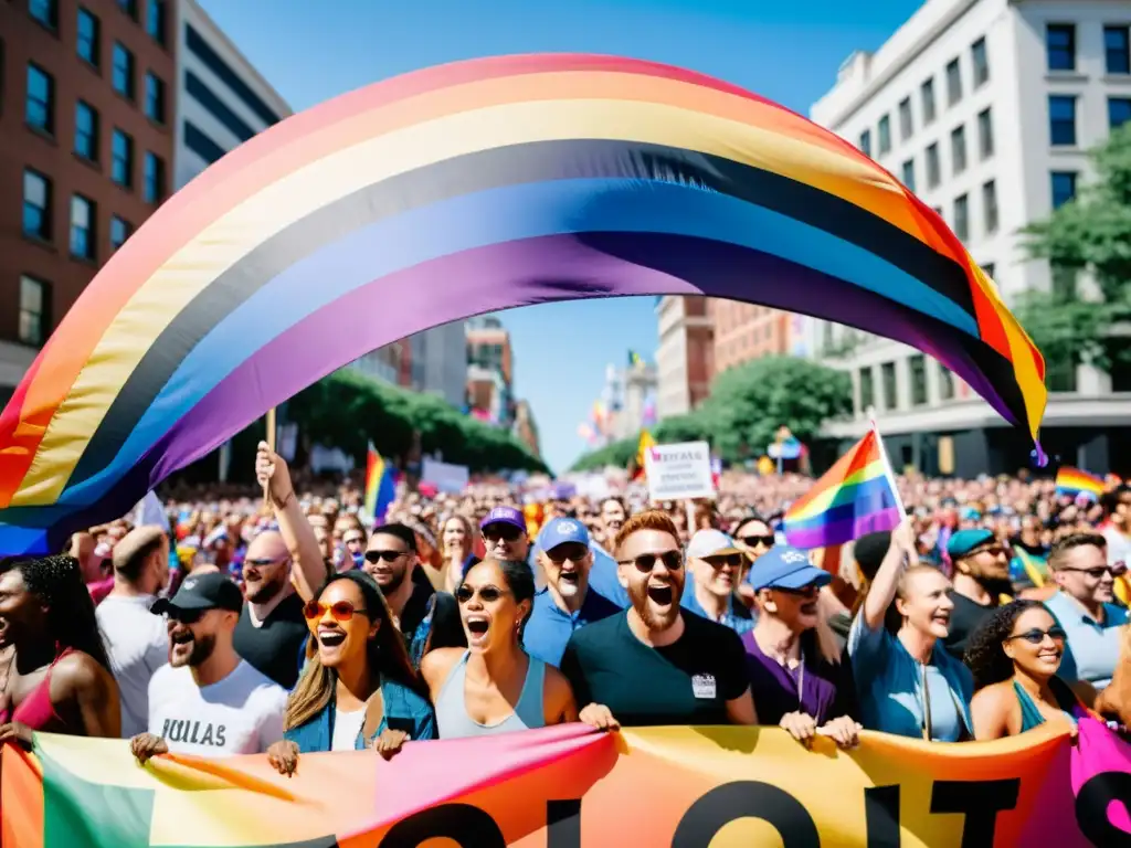 Una poderosa imagen de la diversidad y unidad en un desfile del orgullo LGBTQ+, enfrentando la homofobia internalizada