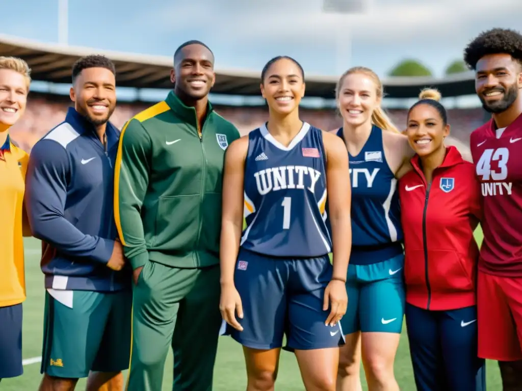 Un poderoso ejemplo de inclusión de minorías en el deporte: atletas diversos unidos en el campo, mostrando determinación y trabajo en equipo