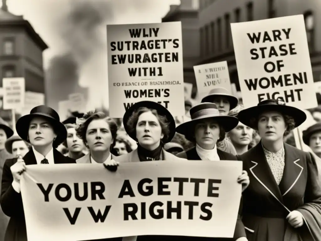 Un poderoso retrato en blanco y negro de mujeres marchando en una protesta sufragista en el siglo XX