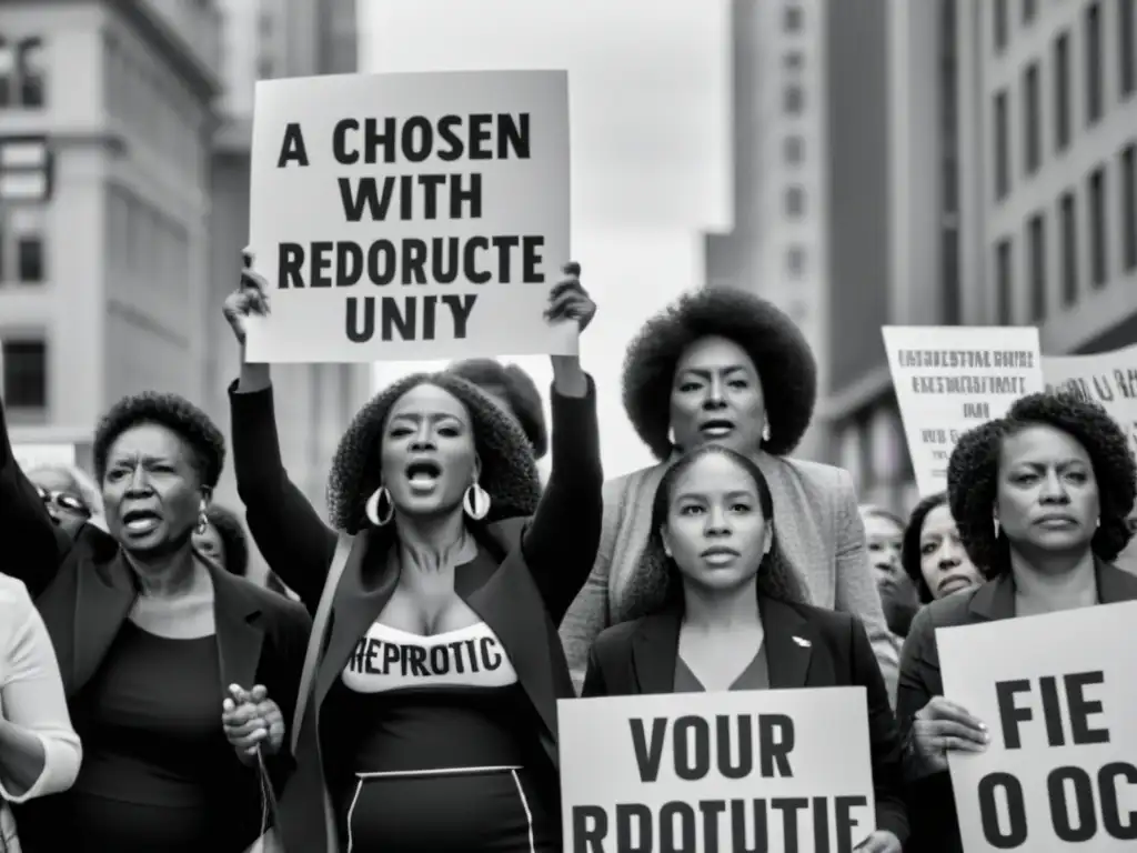 Un poderoso retrato en blanco y negro de mujeres diversas, unidas en la defensa de la maternidad elegida y los derechos reproductivos