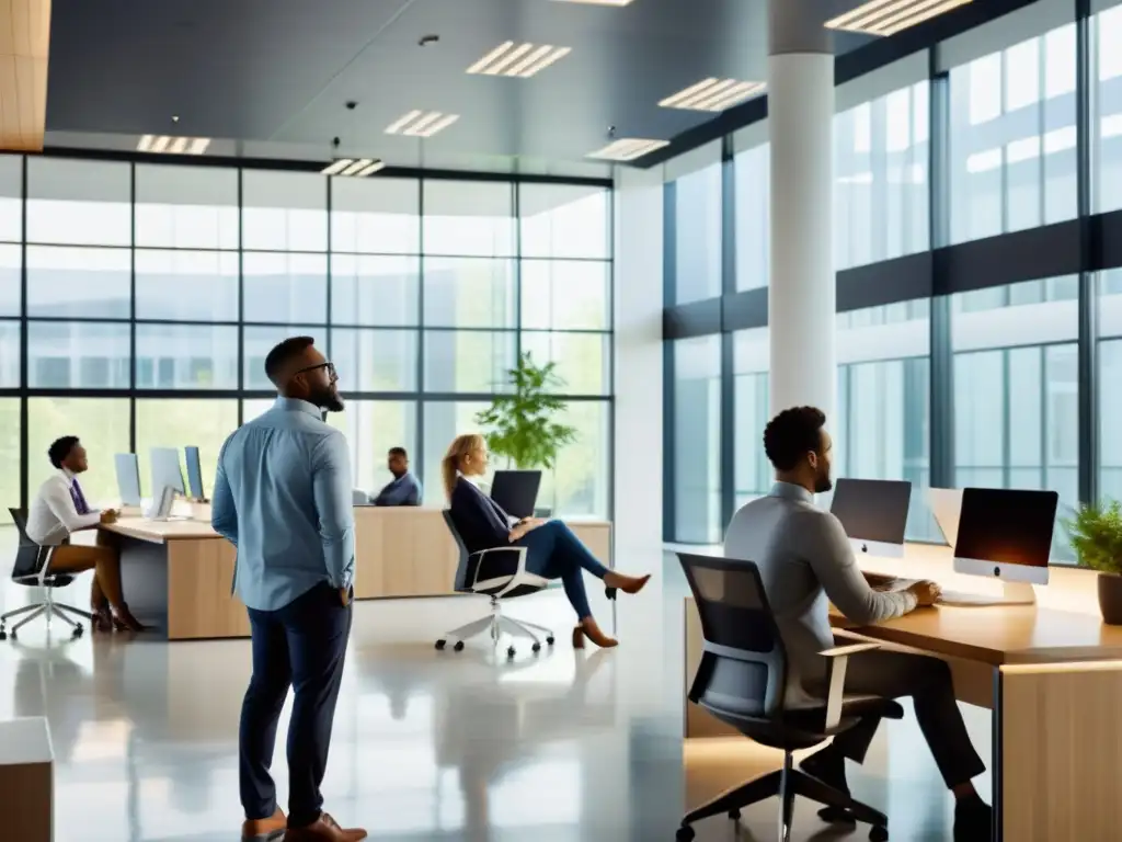 Profesionales colaborando en espacio de oficina moderno