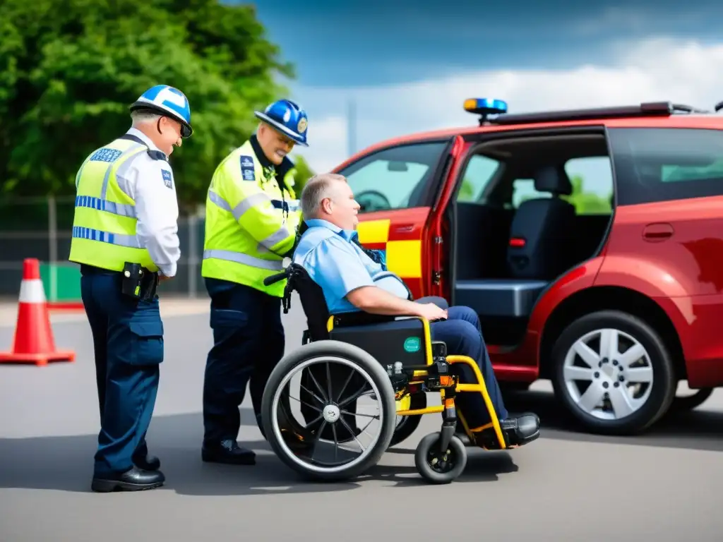 Profesionales brindan protección de personas con discapacidad en emergencias, mostrando cuidado y atención especializada