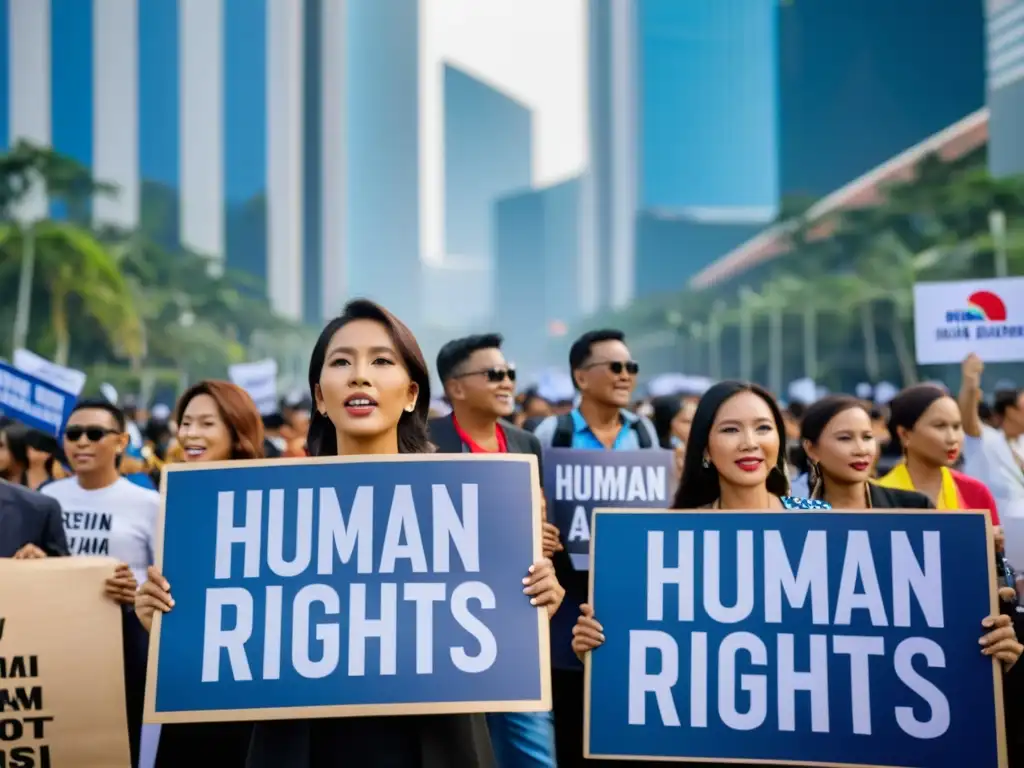 Protesta por derechos humanos en el sudeste asiático frente a la sede de la ASEAN en Jakarta, Indonesia