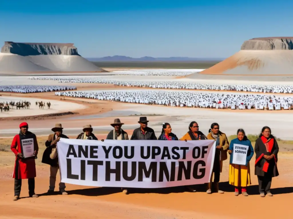 Protesta indígena contra el impacto social de la extracción de litio en un paisaje desolado