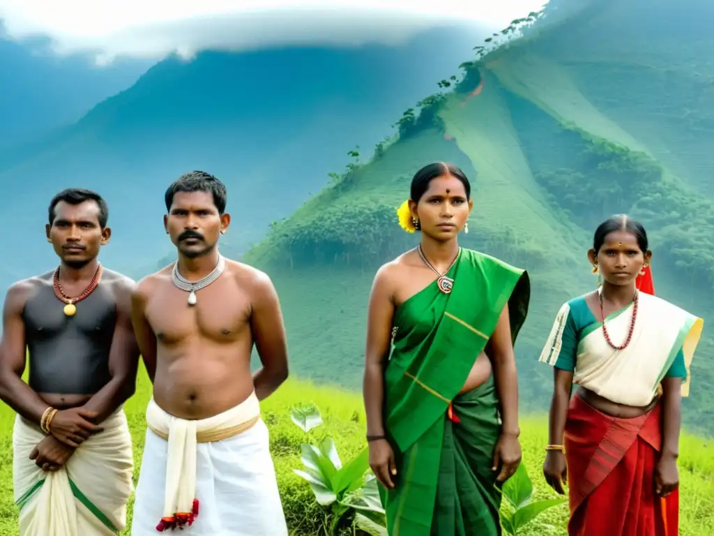 Dongria Kondh en protesta frente al monte Niyamgiri, mostrando su conexión con la tierra y resistencia ante la minería