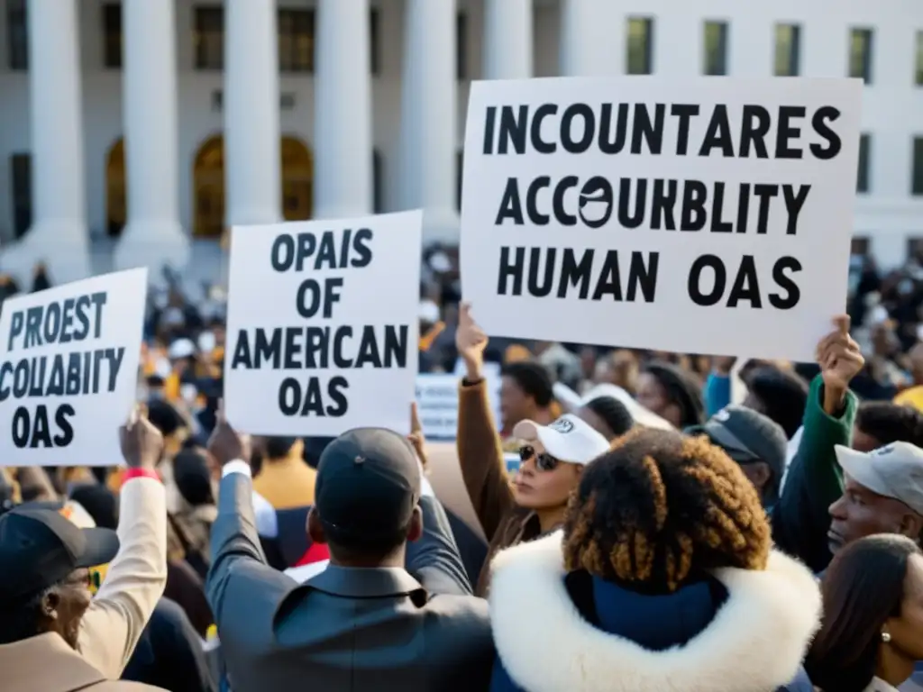 Protesta pacífica de diversidad de personas frente a la OEA pidiendo Acción derechos humanos OEA