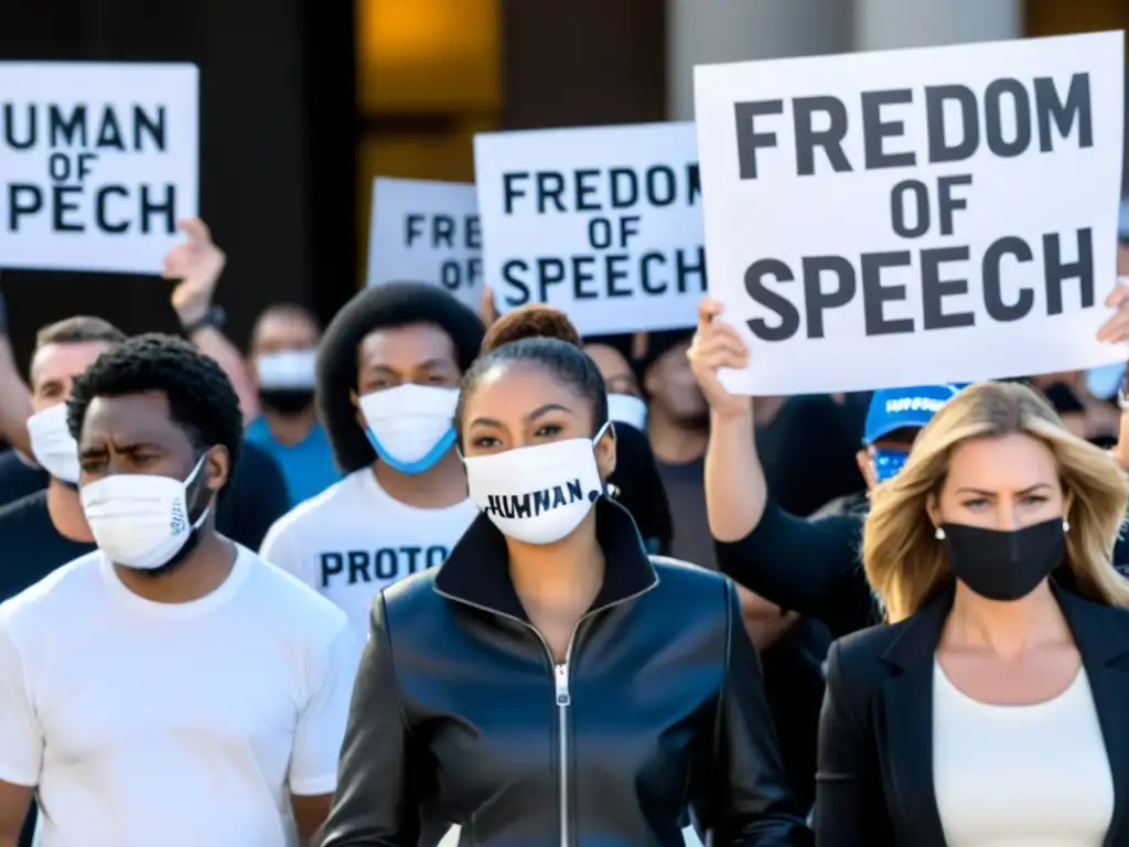 Protesta pacífica contra el impacto de las leyes mordaza en los derechos humanos, con manifestantes con la boca tapada y carteles