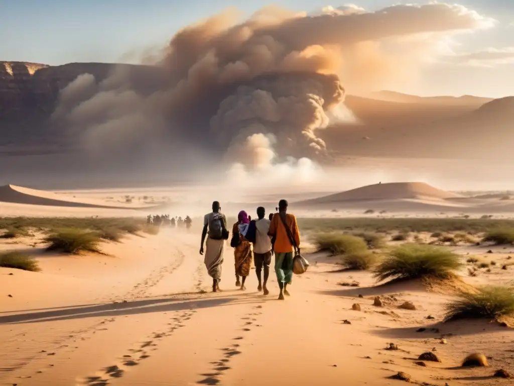 Refugiados africanos caminan en el desierto, reflejando la dura realidad de rutas peligrosas