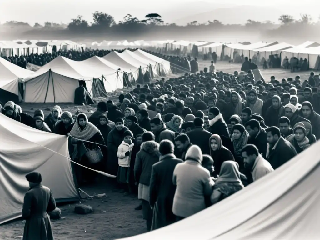 Refugiados en campamento precario por exilio forzado dictaduras sudamericanas