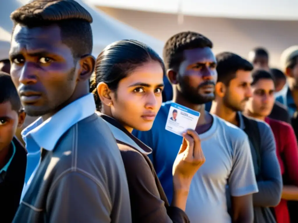 Refugiados esperando en campamento, mostrando resiliencia